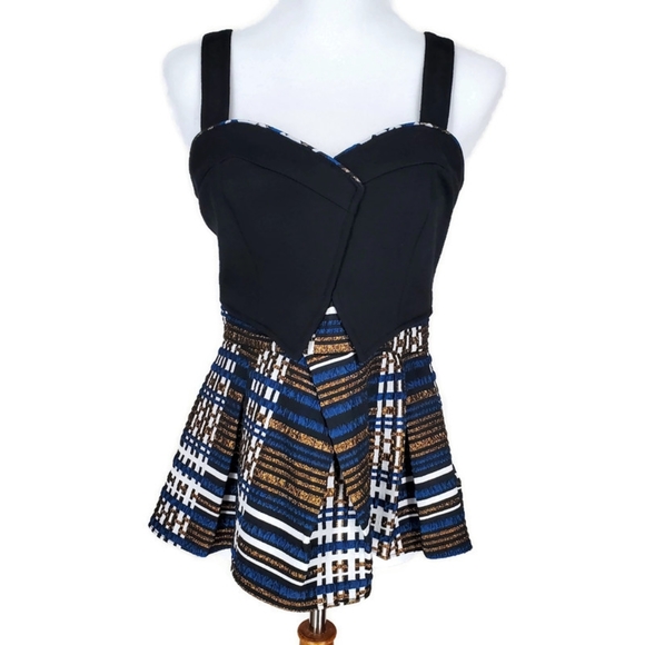 Anthropologie Tops - NWT Anthropologie Nathalie Peplum Metallic Plaid Top By Deletta SZ XS Academia